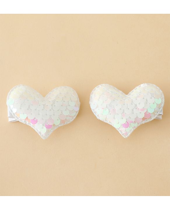 Pine Kids Free Size Sequin Heart Hair Clips Pack Of 2 - White.