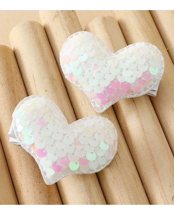 Pine Kids Free Size Sequin Heart Hair Clips Pack Of 2 - White.