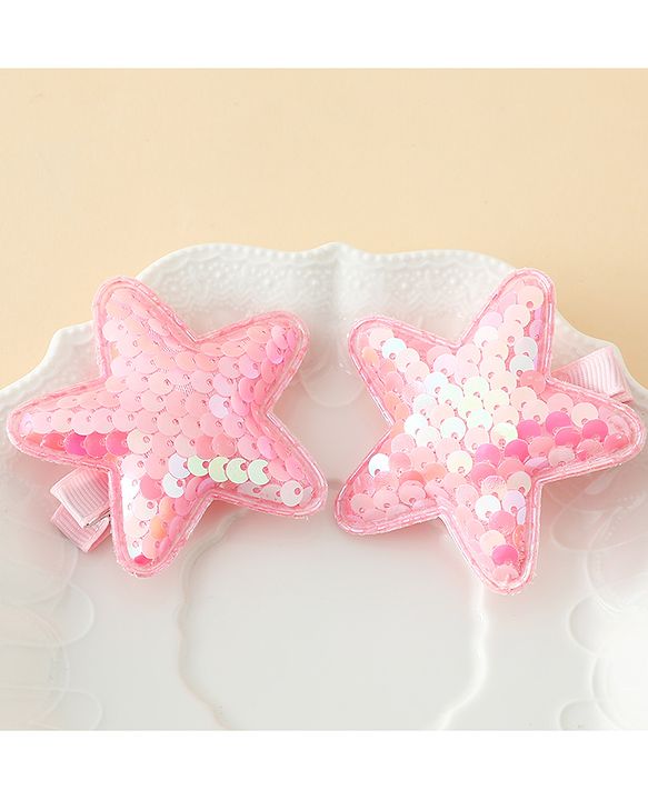 Babyhug Free Size Sequin Star Hair Clips Pack Of 2 - Pink.