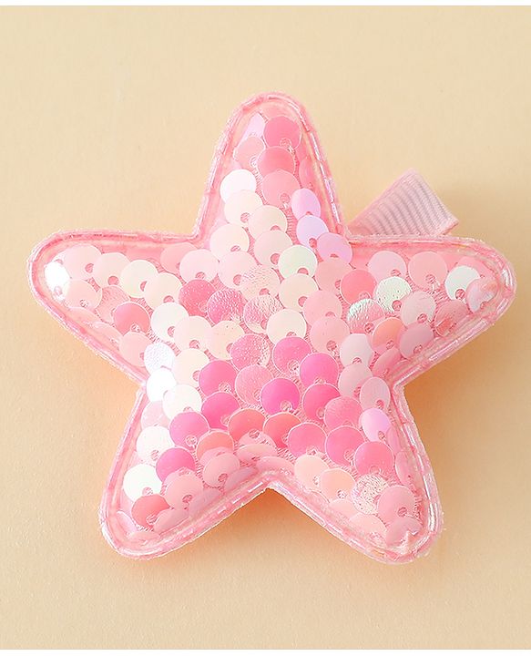 Babyhug Free Size Sequin Star Hair Clips Pack Of 2 - Pink.