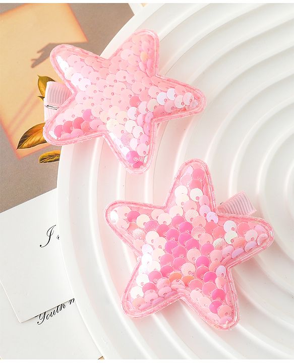 Babyhug Free Size Sequin Star Hair Clips Pack Of 2 - Pink.