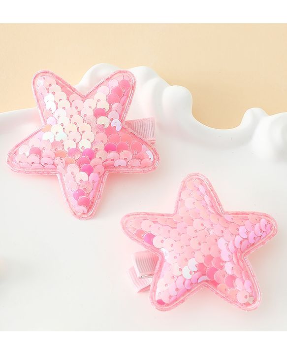 Babyhug Free Size Sequin Star Hair Clips Pack Of 2 - Pink.