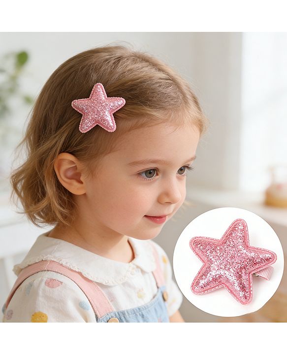 Babyhug Free Size Sequin Star Hair Clips Pack Of 2 - Pink.