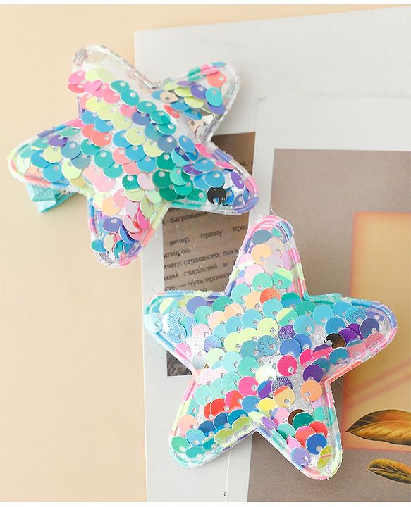 Babyhug Free Size Sequin Star Hair Clips Pack Of 2 - Pink.