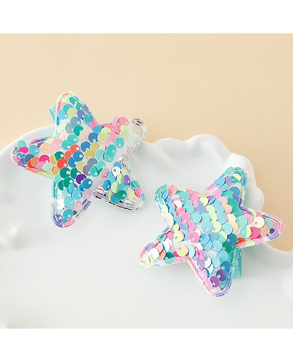 Babyhug Free Size Sequin Star Hair Clips Pack Of 2 - Pink.
