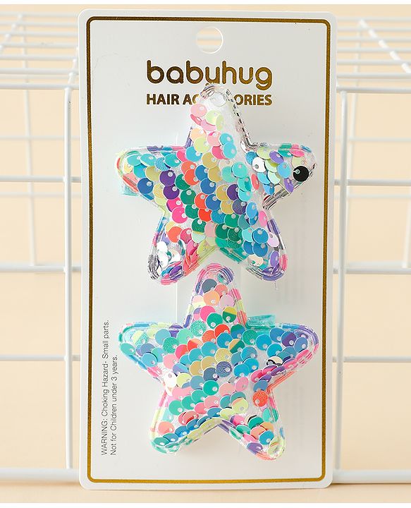 Babyhug Free Size Sequin Star Hair Clips Pack Of 2 - Pink.