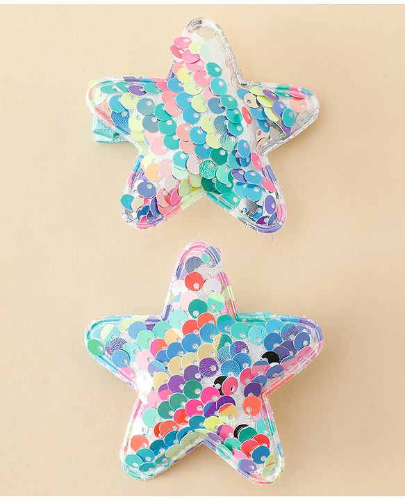 Babyhug Free Size Sequin Star Hair Clips Pack Of 2 - Pink.