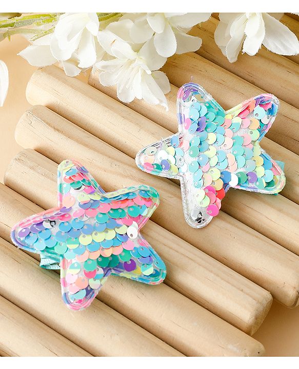 Babyhug Free Size Sequin Star Hair Clips Pack Of 2 - Pink.