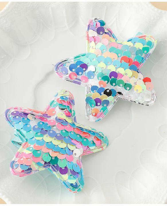 Babyhug Free Size Sequin Star Hair Clips Pack Of 2 - Pink.