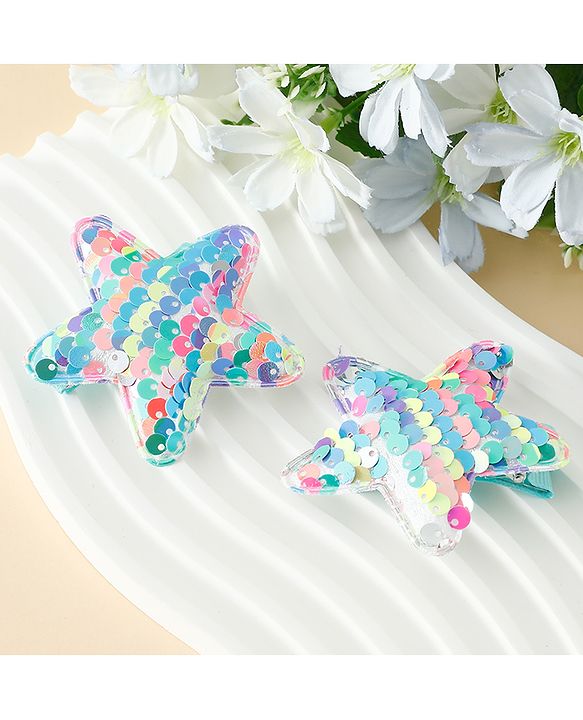 Babyhug Free Size Sequin Star Hair Clips Pack Of 2 - Pink.