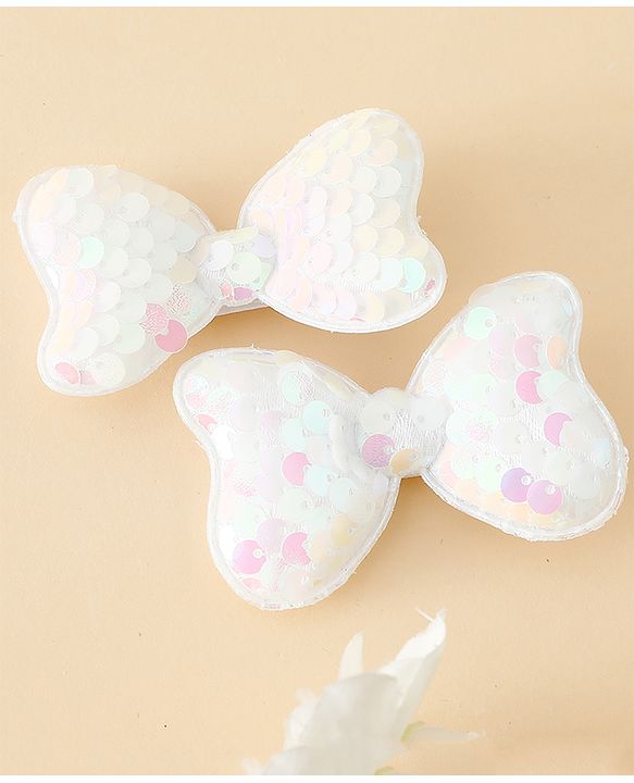 Babyhug Free Size Sequin Bow & Butterfly Clips Pack Of 2 - Off White.