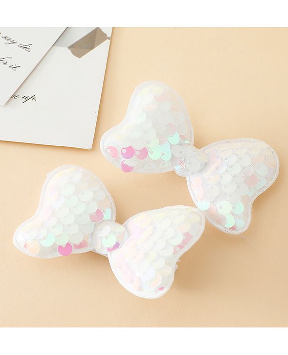 Babyhug Free Size Sequin Bow & Butterfly Clips Pack Of 2 - Off White.