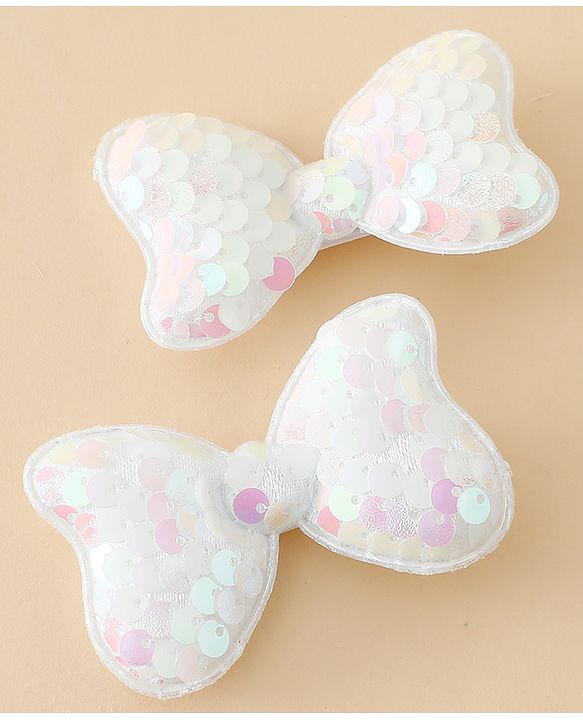 Babyhug Free Size Sequin Bow & Butterfly Clips Pack Of 2 - Off White.