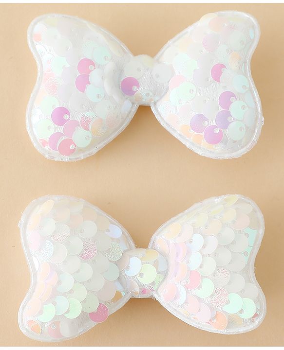 Babyhug Free Size Sequin Bow & Butterfly Clips Pack Of 2 - Off White.