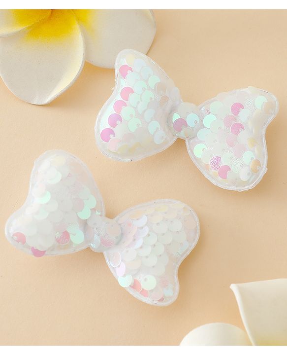 Babyhug Free Size Sequin Bow & Butterfly Clips Pack Of 2 - Off White.