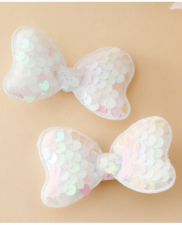 Babyhug Free Size Sequin Bow & Butterfly Clips Pack Of 2 - Off White.
