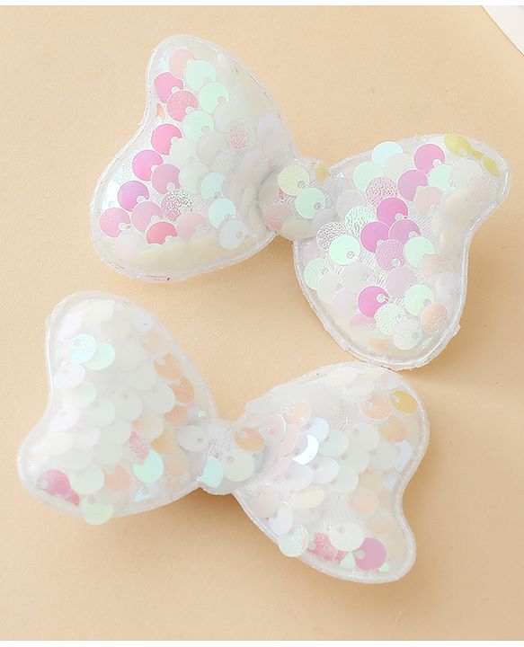 Babyhug Free Size Sequin Bow & Butterfly Clips Pack Of 2 - Off White.