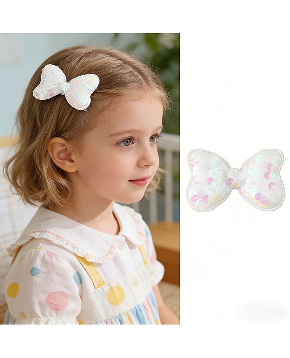 Babyhug Free Size Sequin Bow & Butterfly Clips Pack Of 2 - Off White.