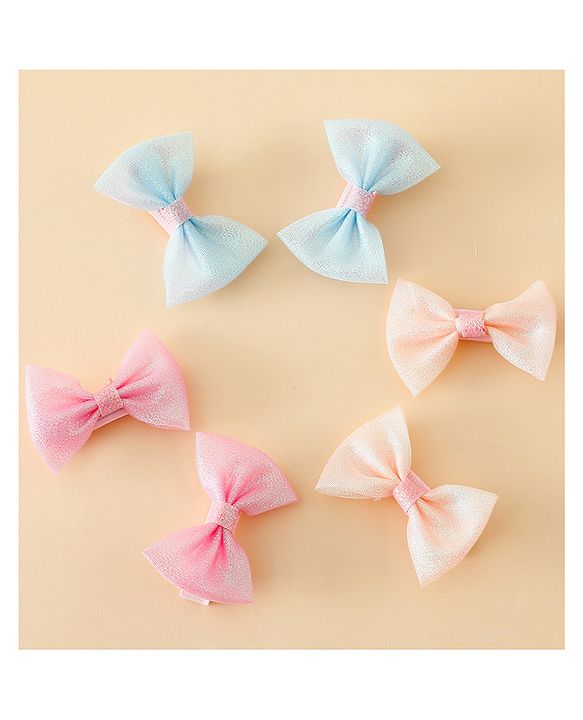 Pine Kids Free Size Bow & Butterfly Clips Pack of 6- Multicolor