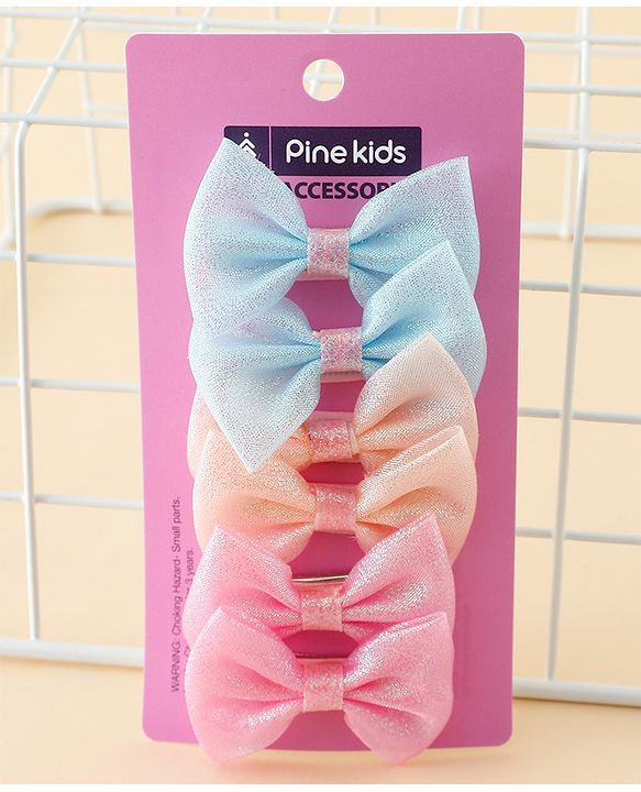 Pine Kids Free Size Bow & Butterfly Clips Pack of 6- Multicolor