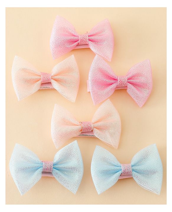 Pine Kids Free Size Bow & Butterfly Clips Pack of 6- Multicolor