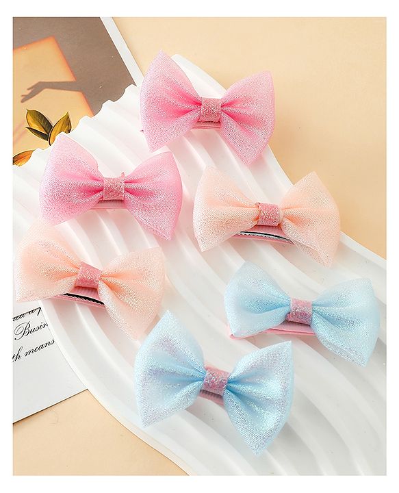 Pine Kids Free Size Bow & Butterfly Clips Pack of 6- Multicolor