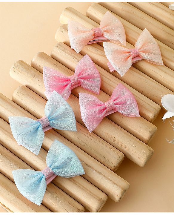 Pine Kids Free Size Bow & Butterfly Clips Pack of 6- Multicolor