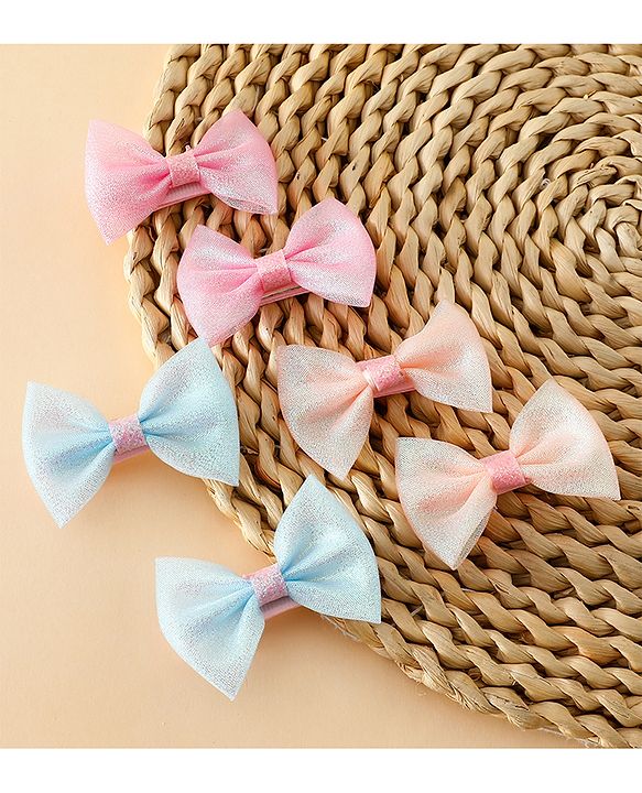 Pine Kids Free Size Bow & Butterfly Clips Pack of 6- Multicolor