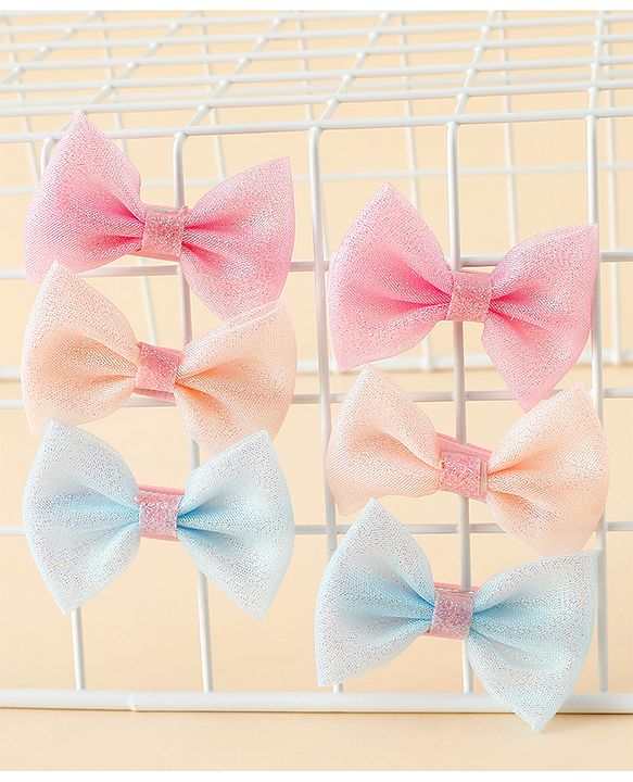 Pine Kids Free Size Bow & Butterfly Clips Pack of 6- Multicolor