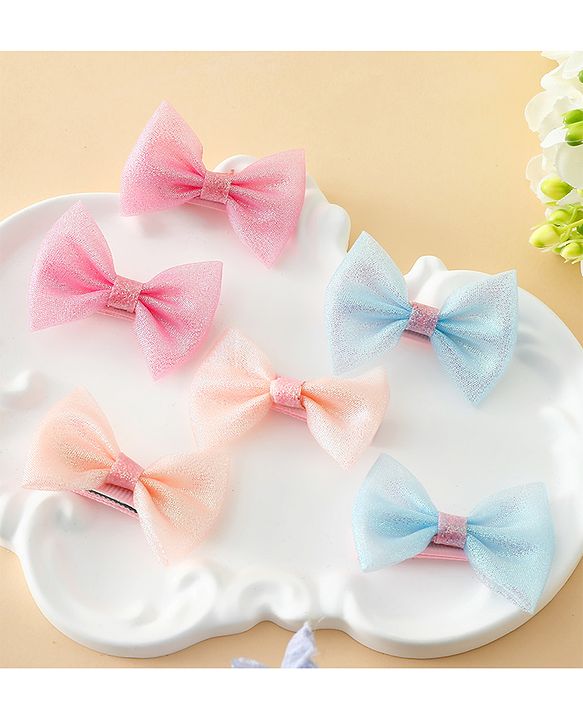Pine Kids Free Size Bow & Butterfly Clips Pack of 6- Multicolor