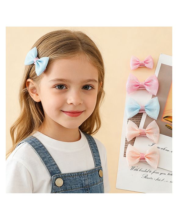 Pine Kids Free Size Bow & Butterfly Clips Pack of 6- Multicolor
