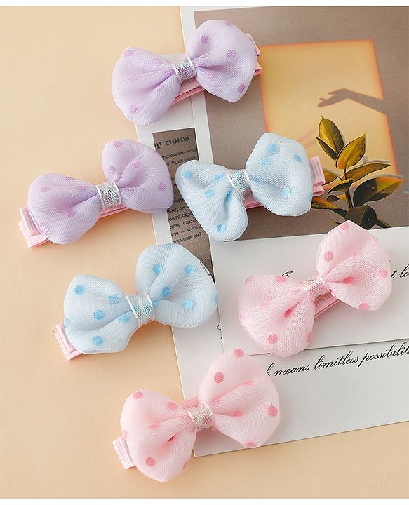 Pine Kids Free Size Bow & Butterfly Clips Pack Of 6 - Multicolor