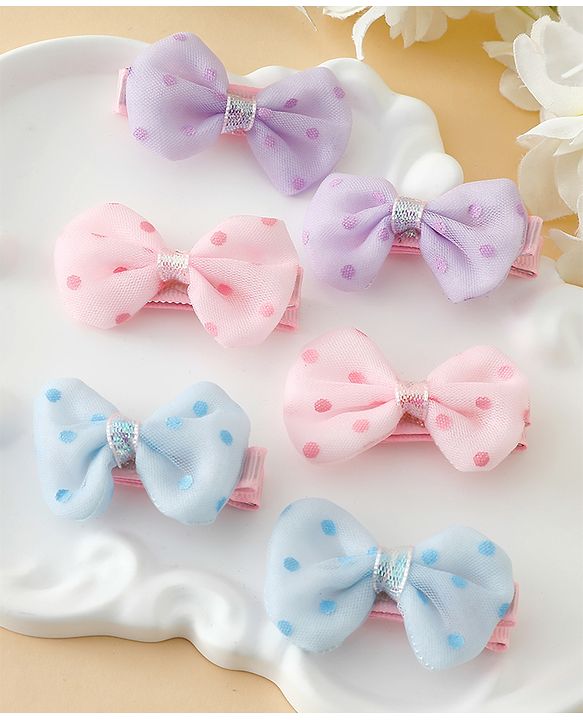 Pine Kids Free Size Bow & Butterfly Clips Pack Of 6 - Multicolor