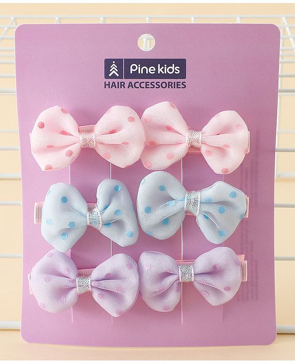 Pine Kids Free Size Bow & Butterfly Clips Pack Of 6 - Multicolor