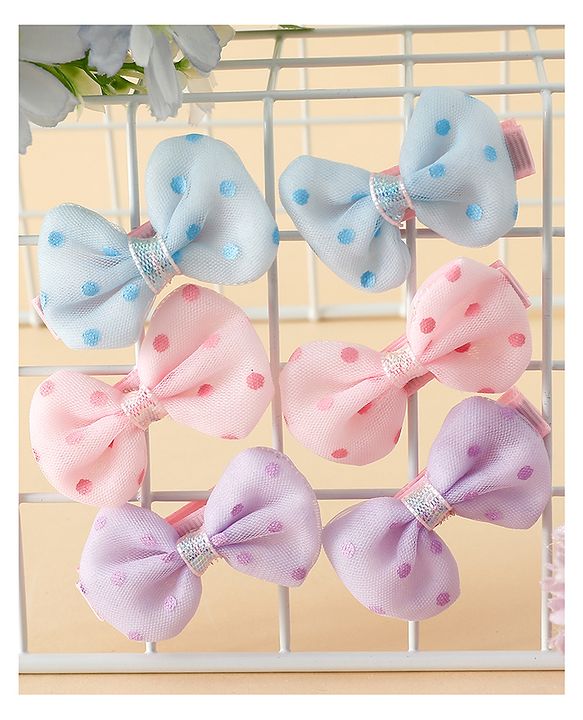 Pine Kids Free Size Bow & Butterfly Clips Pack Of 6 - Multicolor