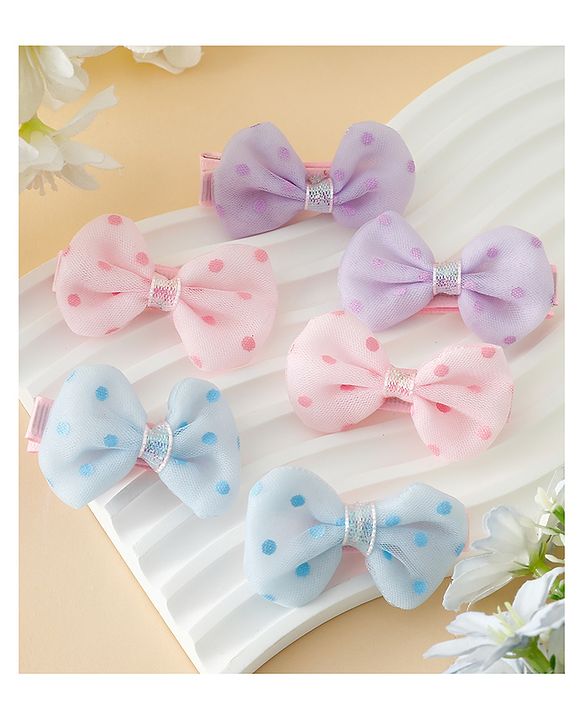 Pine Kids Free Size Bow & Butterfly Clips Pack Of 6 - Multicolor
