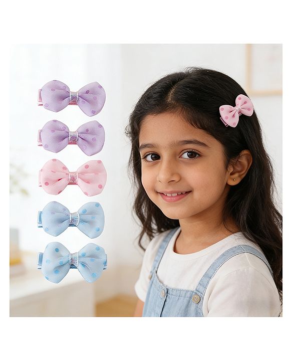 Pine Kids Free Size Bow & Butterfly Clips Pack Of 6 - Multicolor