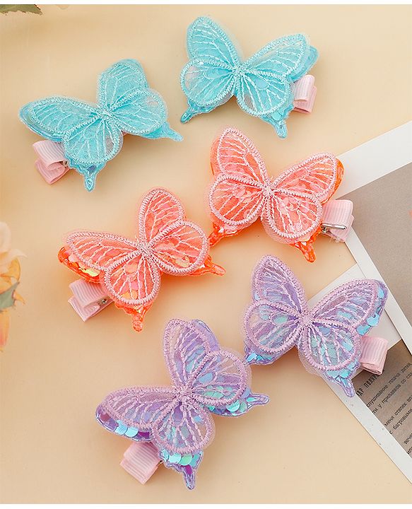 Pine Kids Free Size Bow & Butterfly Clips Pack of 6 - Multicolor