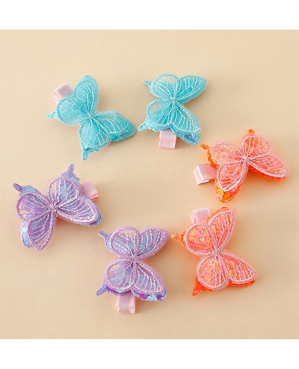 Pine Kids Free Size Bow & Butterfly Clips Pack of 6 - Multicolor