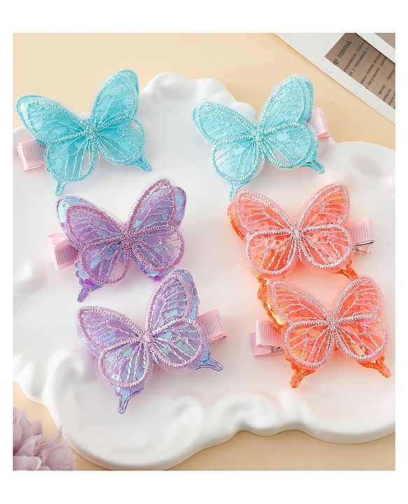 Pine Kids Free Size Bow & Butterfly Clips Pack of 6 - Multicolor