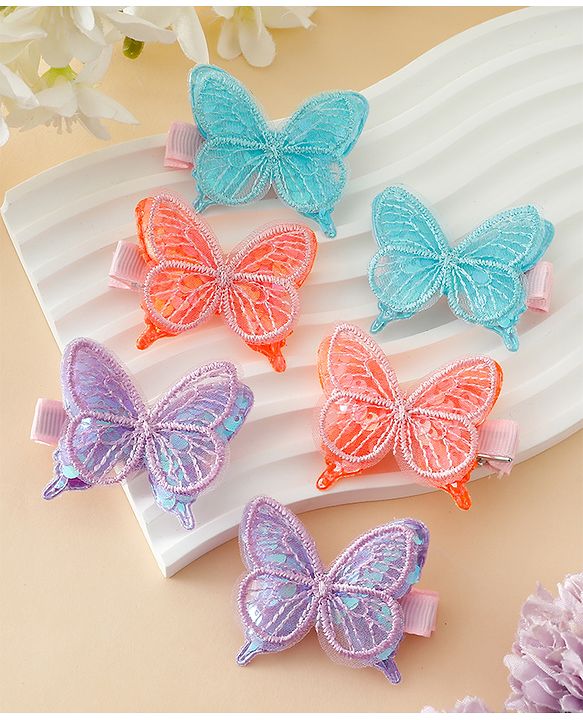 Pine Kids Free Size Bow & Butterfly Clips Pack of 6 - Multicolor