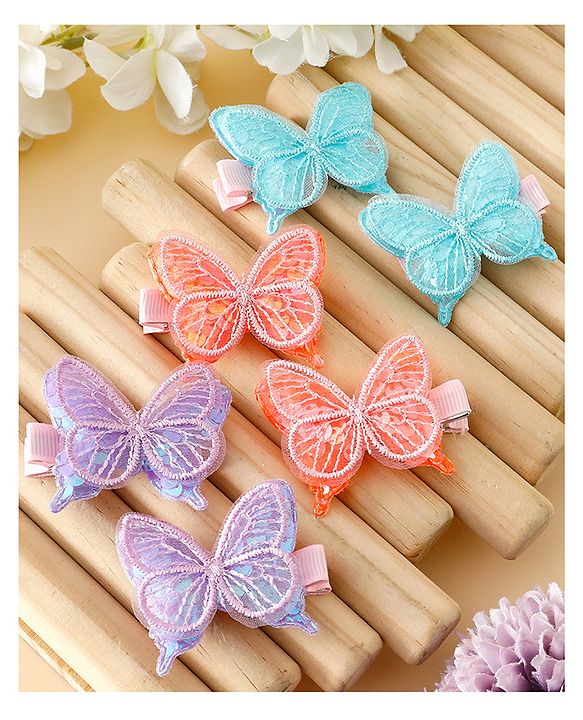Pine Kids Free Size Bow & Butterfly Clips Pack of 6 - Multicolor