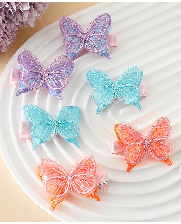 Pine Kids Free Size Bow & Butterfly Clips Pack of 6 - Multicolor