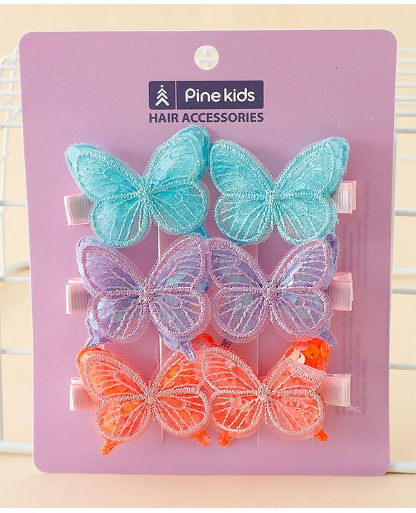 Pine Kids Free Size Bow & Butterfly Clips Pack of 6 - Multicolor