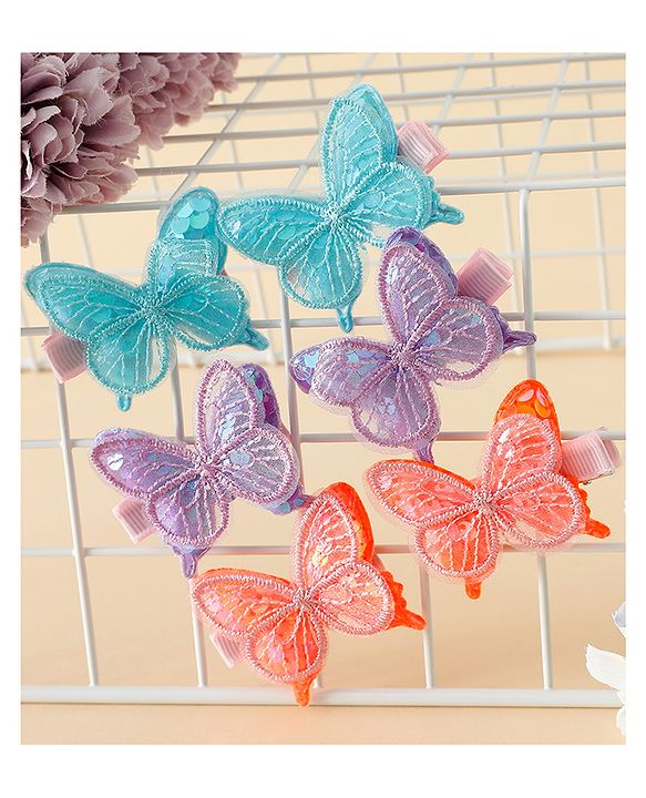 Pine Kids Free Size Bow & Butterfly Clips Pack of 6 - Multicolor