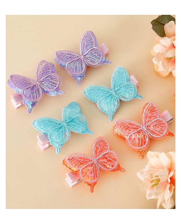 Pine Kids Free Size Bow & Butterfly Clips Pack of 6 - Multicolor