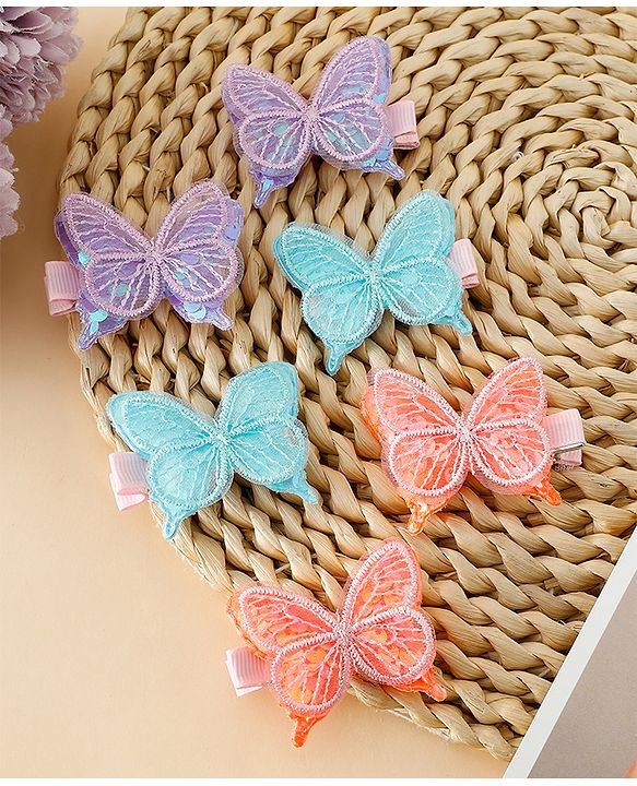 Pine Kids Free Size Bow & Butterfly Clips Pack of 6 - Multicolor