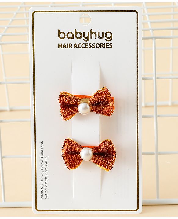 Babyhug Kids Free Size Bow & Butterfly Clips - Golden