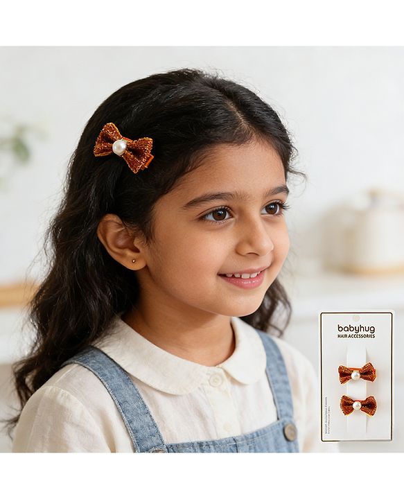 Babyhug Kids Free Size Bow & Butterfly Clips - Golden