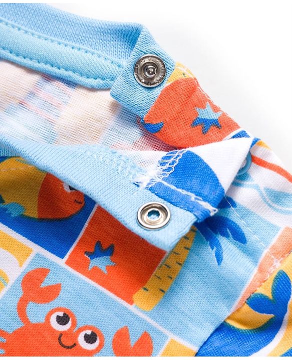 Babyhug Cotton Knit Half Sleeves  T-Shirt with Sea Life Theme Print - Multicolor